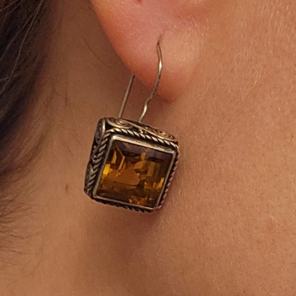 Silver & Citrine Square Earrings - Picture 3 of 3